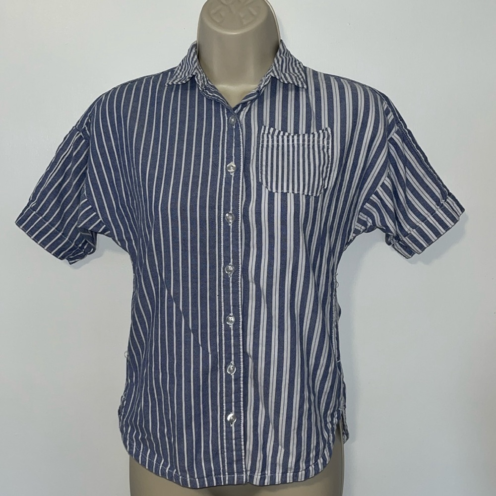 Free Assembly 100% Cotton Boyfriend Striped Button Down Shirt Women’s XS